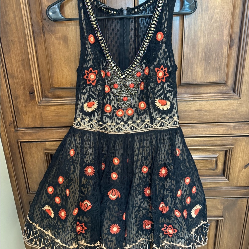 Bebe Black Mesh Dress with Beaded Accents